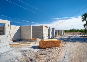 CMU wall construction with hurricane straps in a Florida home build