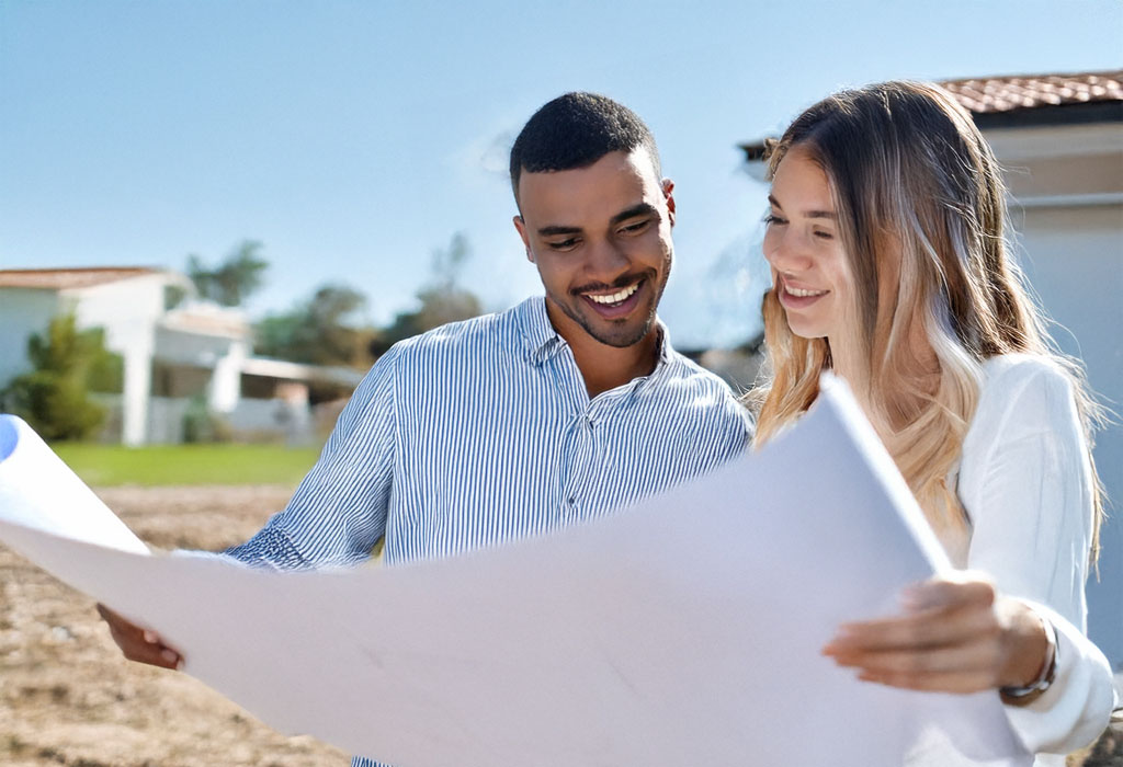 Young couple planning a custom home build on their land in Florida